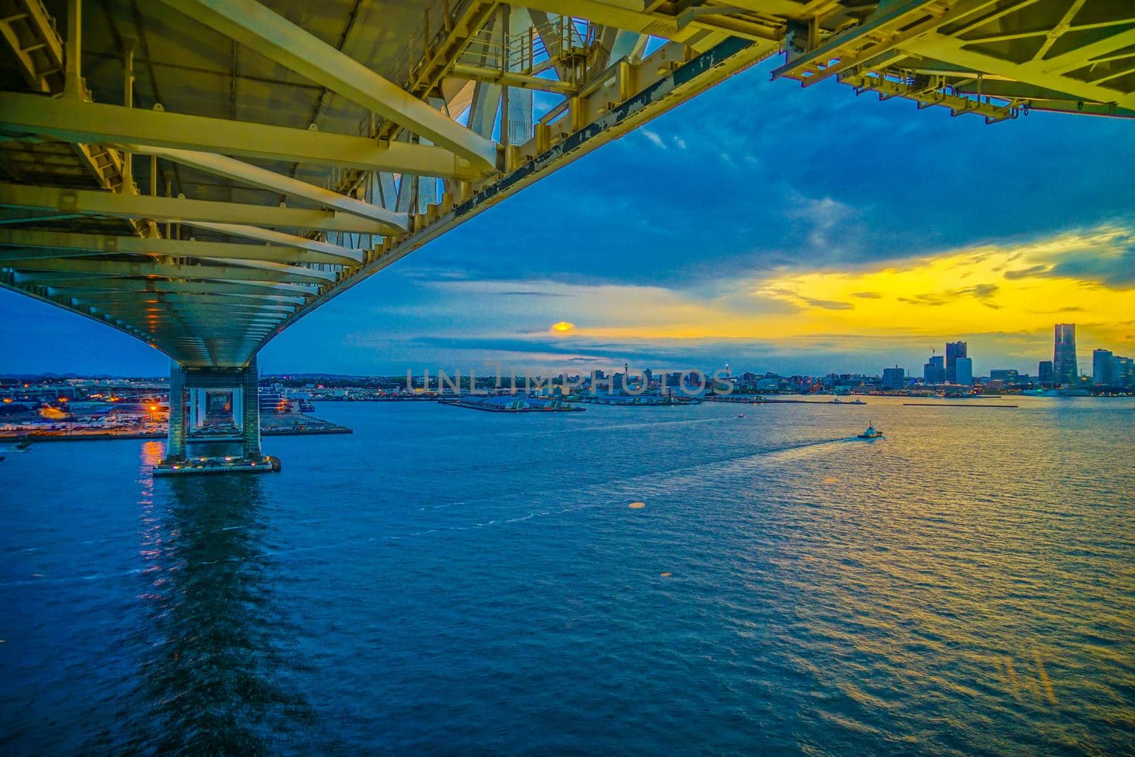 Yokohama Port seen from Yokohama Baybridge Sky Walk. Shooting Location: Yokohama-city kanagawa prefecture