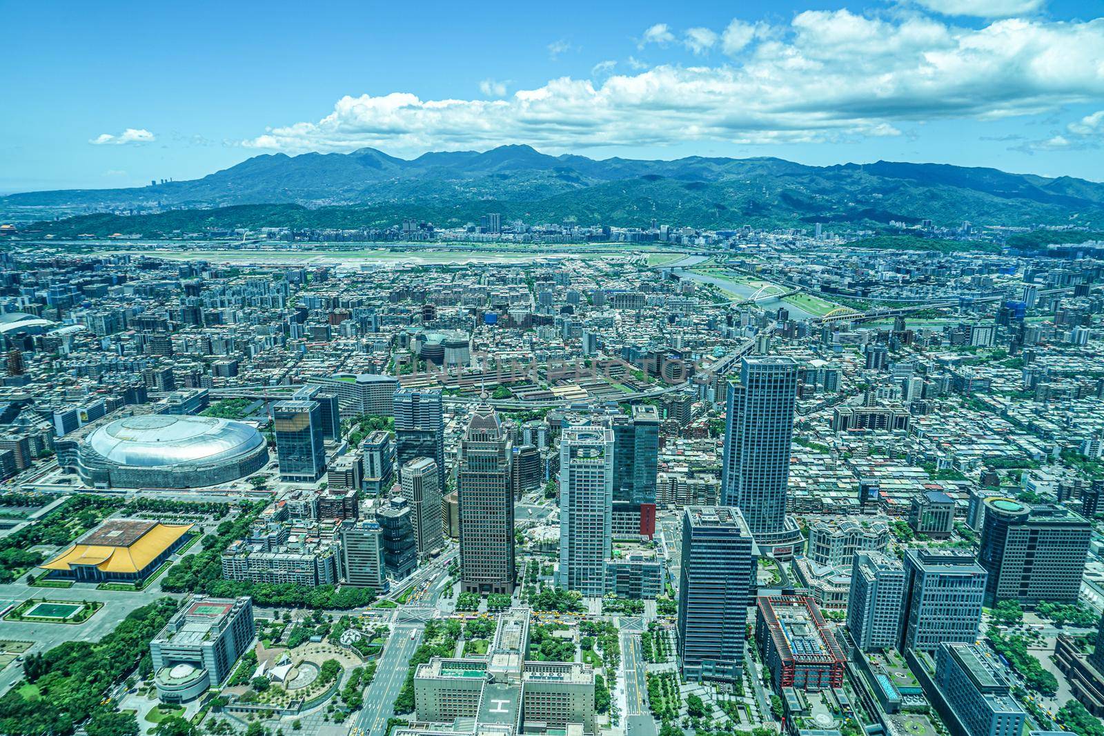 Taipei city and blue sky seen from Taipei 101. Shooting Location: Taiwan, Taipei