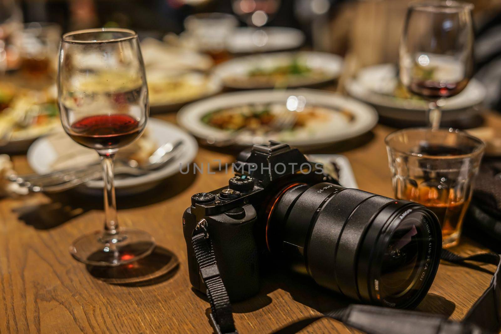 Camera and wine glasses. Shooting Location: Yokohama-city kanagawa prefecture