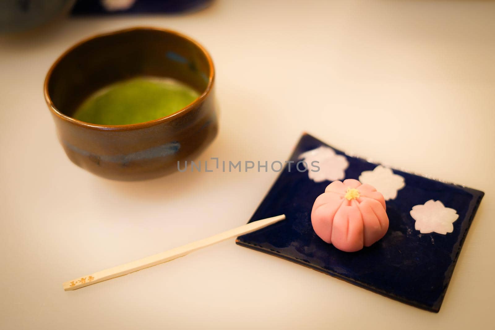 Japanese sweets and green tea. Shooting Location: Kyoto