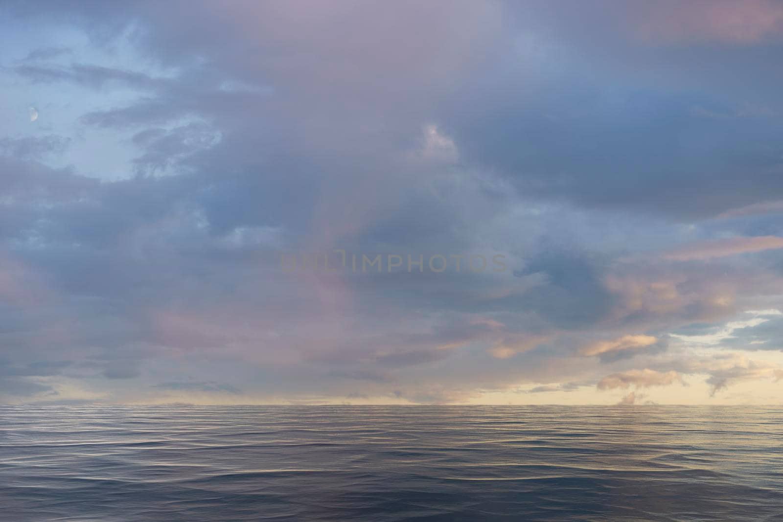 Seascape with evening overcast sky over the sea.