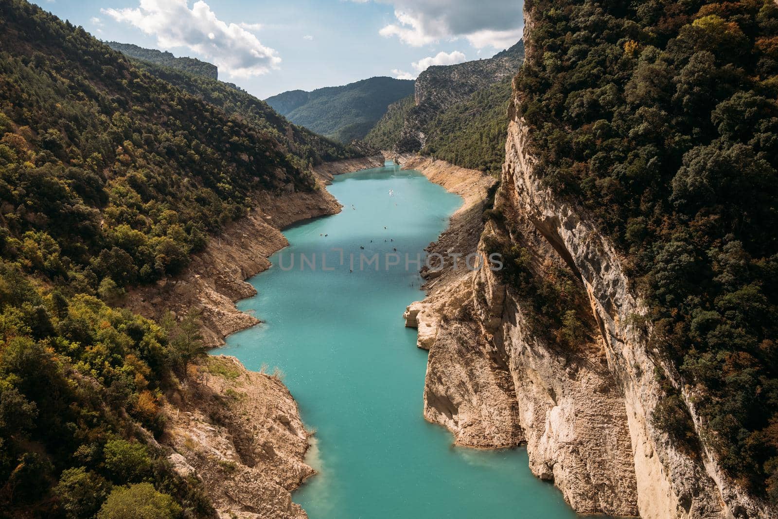 Beautiful landscape of gorge with turquoise river and forest. Congost de Mont Rebei, Catalonia, Spain