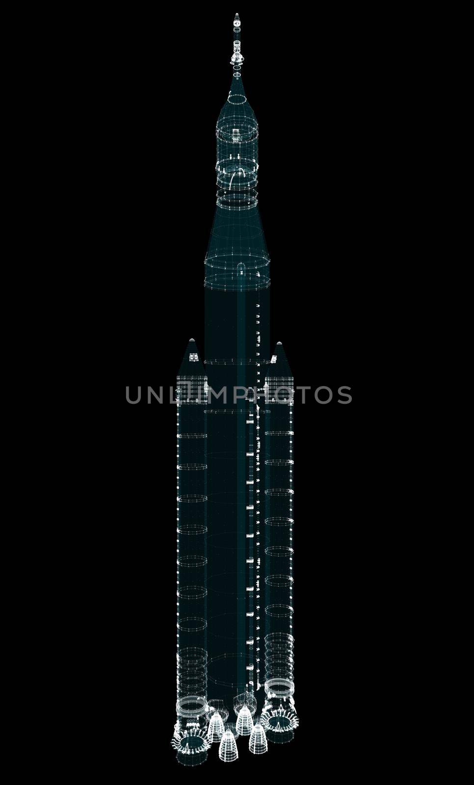 Abstract space rocket of particles. 3d illustration. Elements of this image furnished by NASA