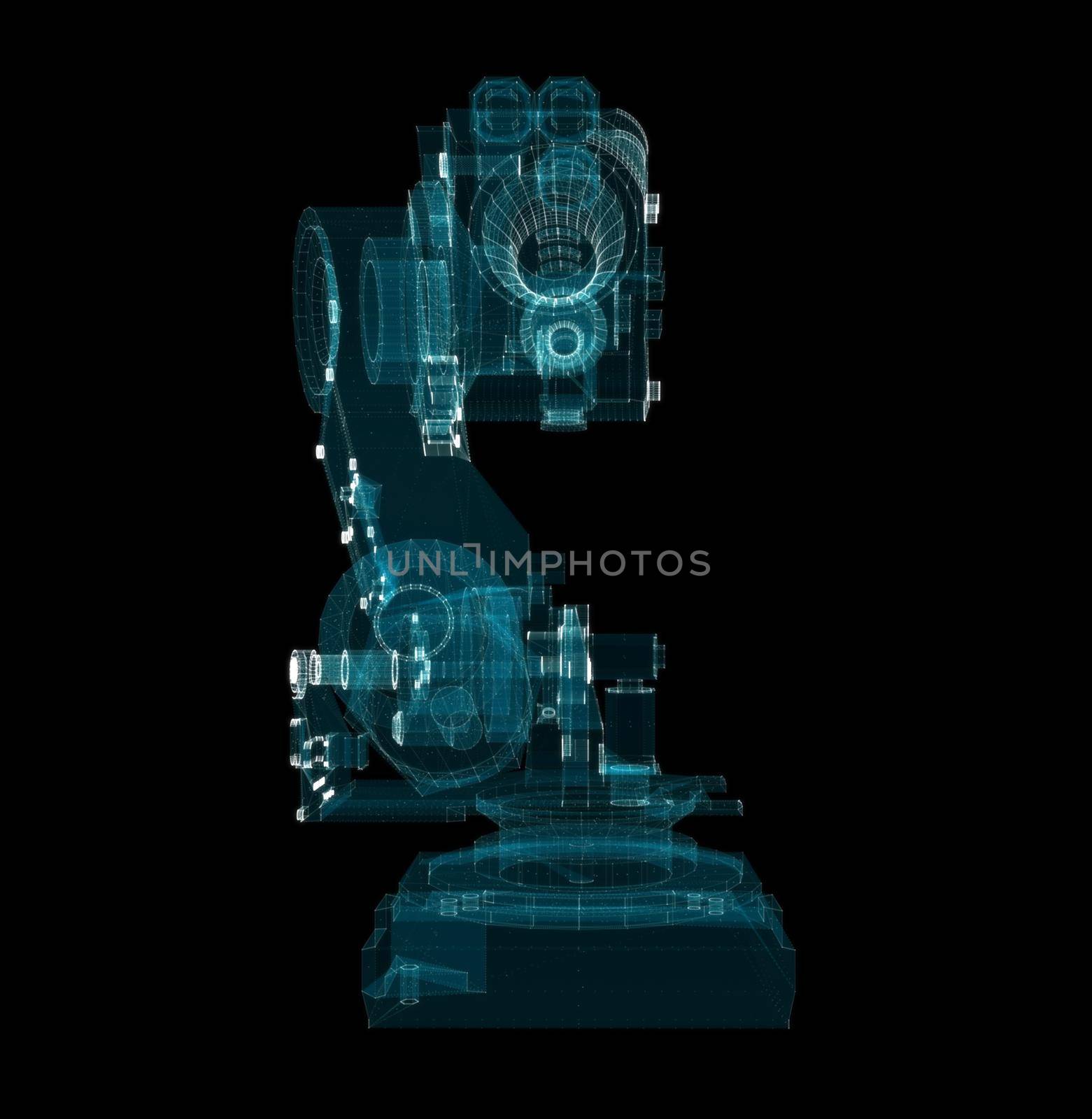 Industrial Robotic Arms Hologram. Industrial and Technology Concept. Interface element. 3d illustration