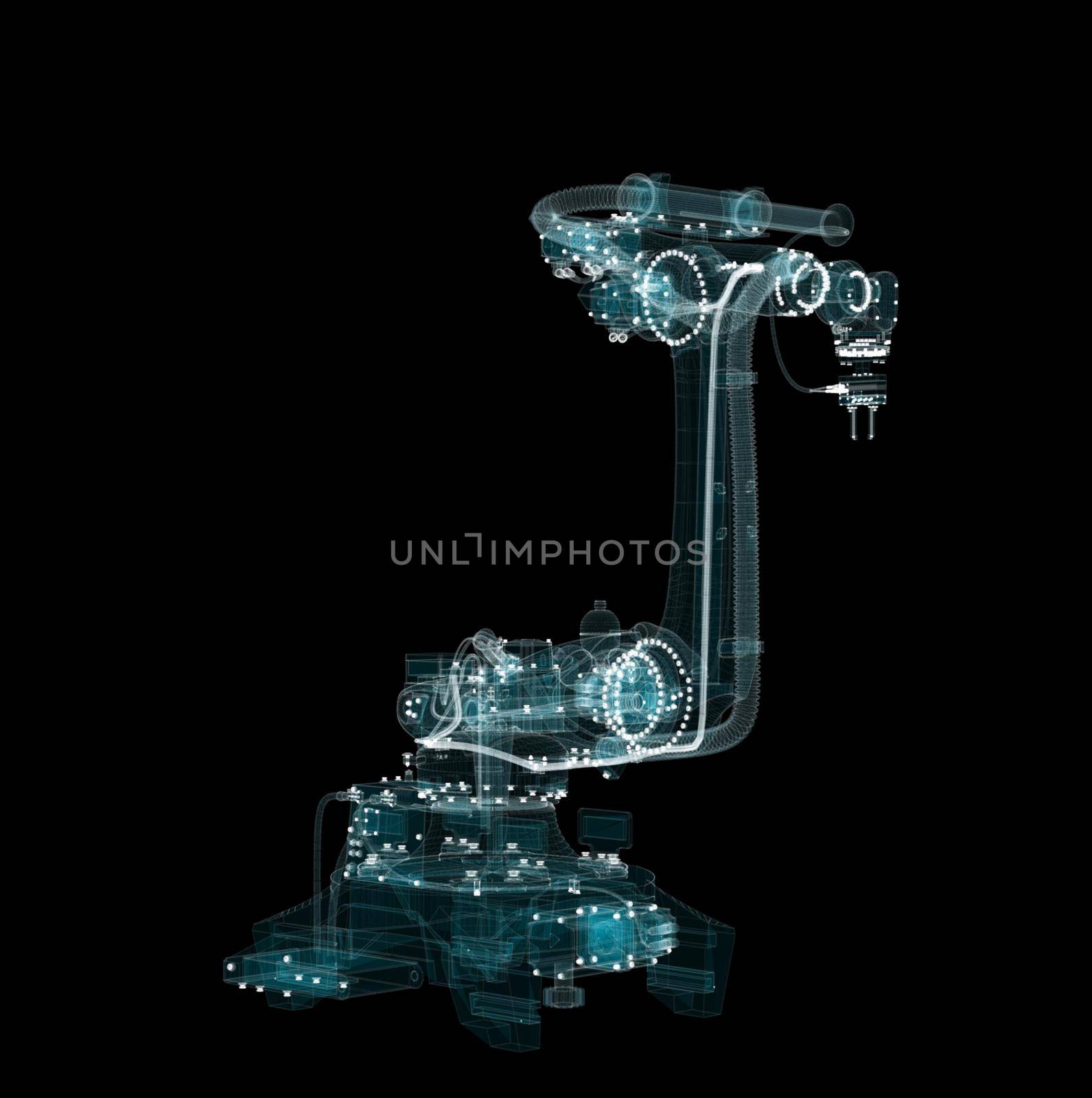 Industrial Robotic Arms Hologram. Industrial and Technology Concept. Interface element. 3d illustration