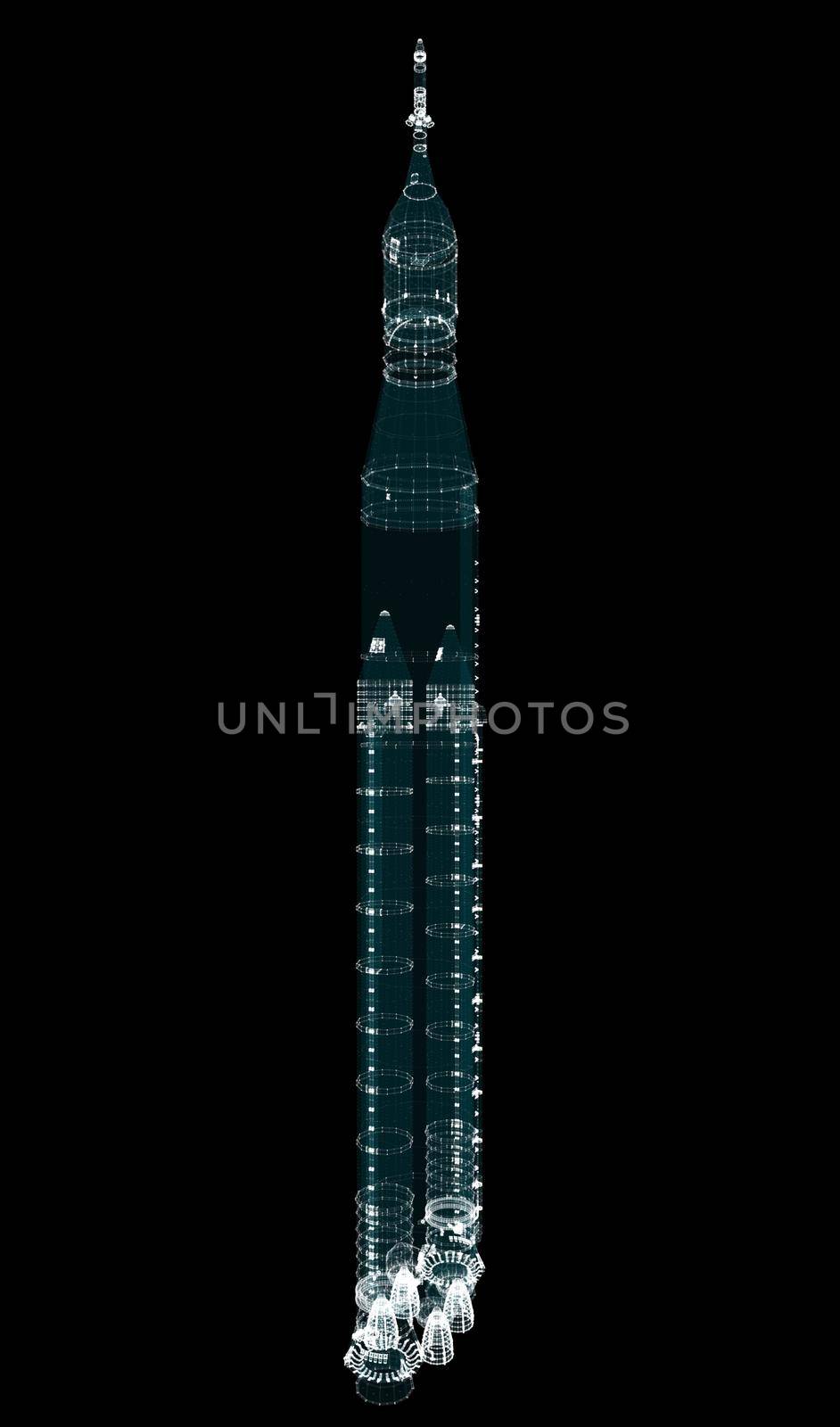 Abstract space rocket of particles. 3d illustration. Elements of this image furnished by NASA