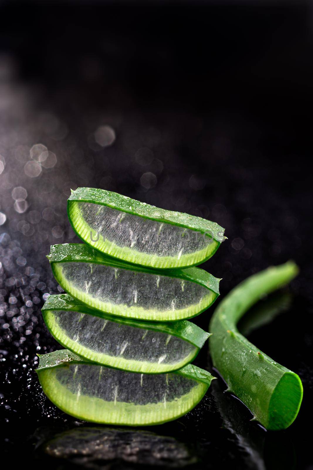 Sliced and superimposed pieces of the plant showing the transparency of the frost