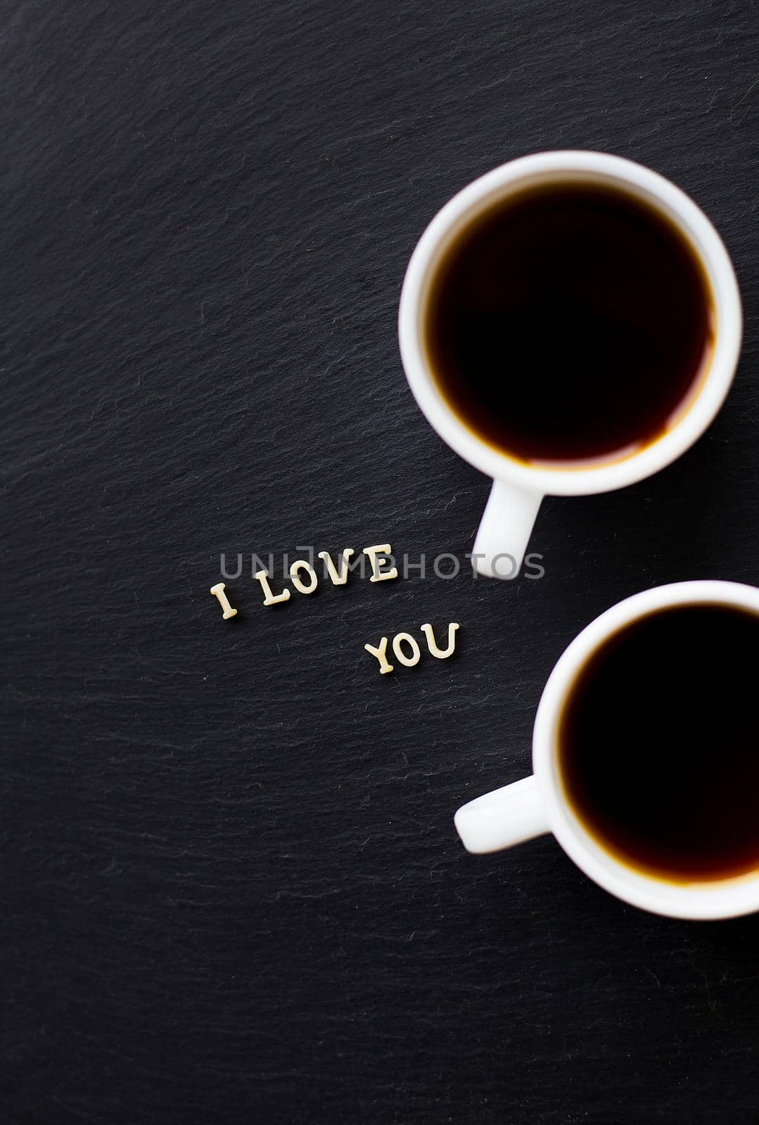 The inscription I love you, two cups of coffee. Surprise for a loved one.