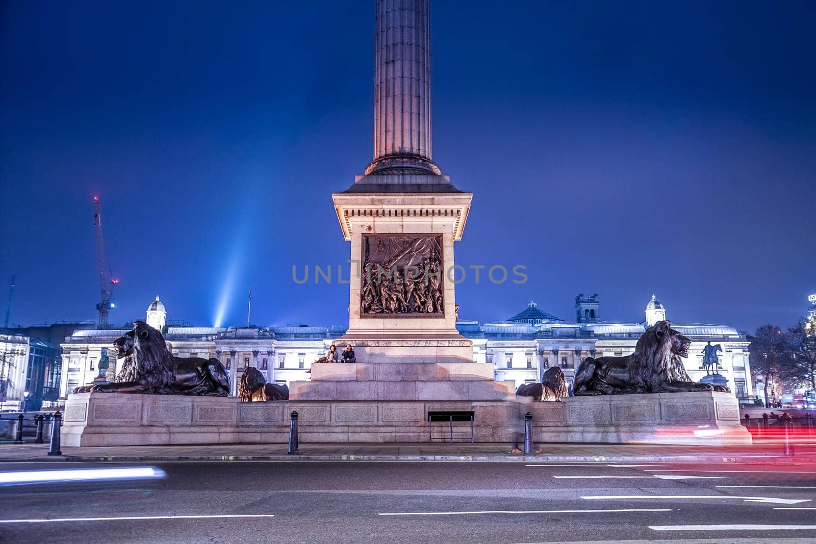 Night view of Trafalgar square. Shooting Location: United Kingdom, London