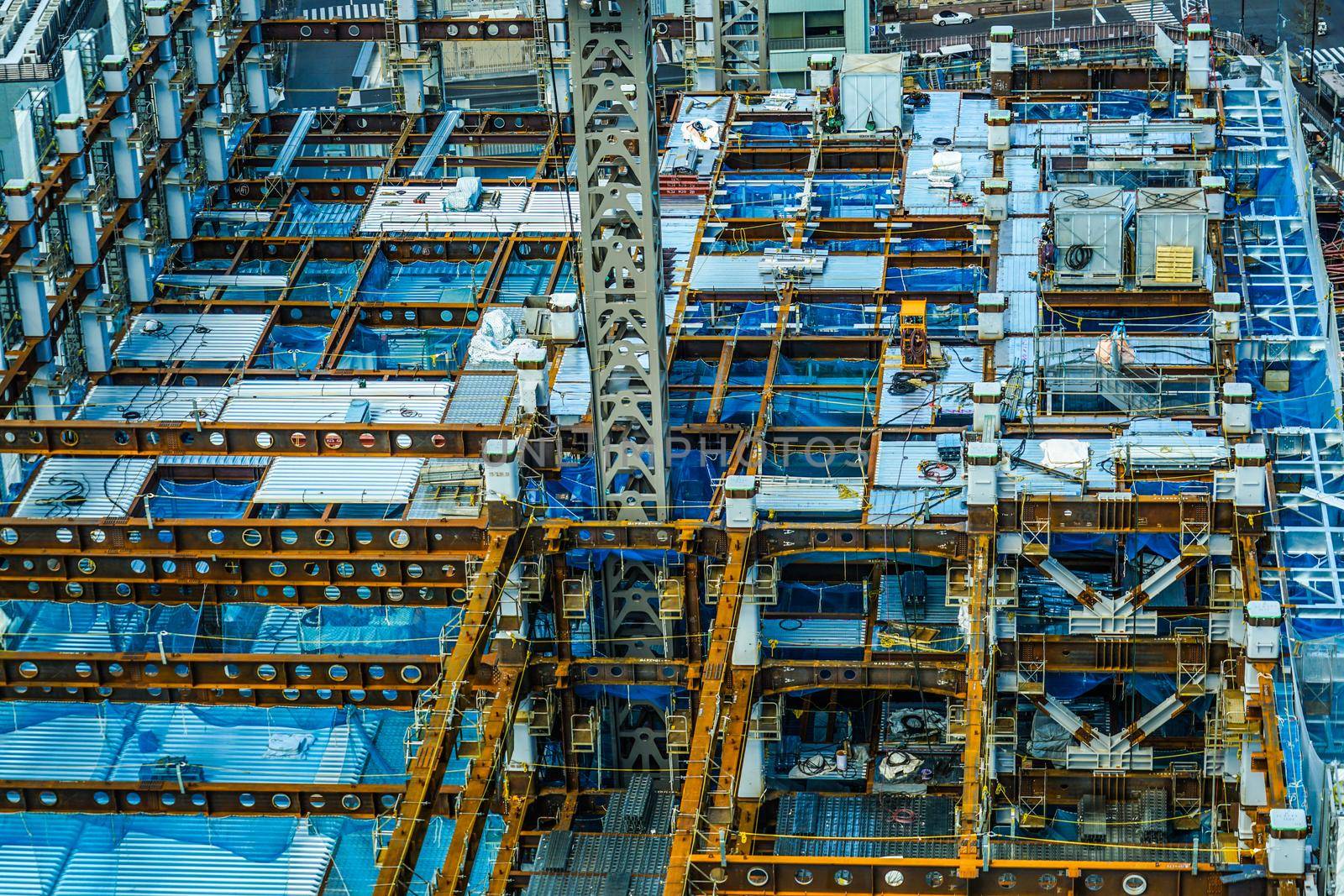 Construction site of high-rise buildings. Shooting Location: Tokyo metropolitan area