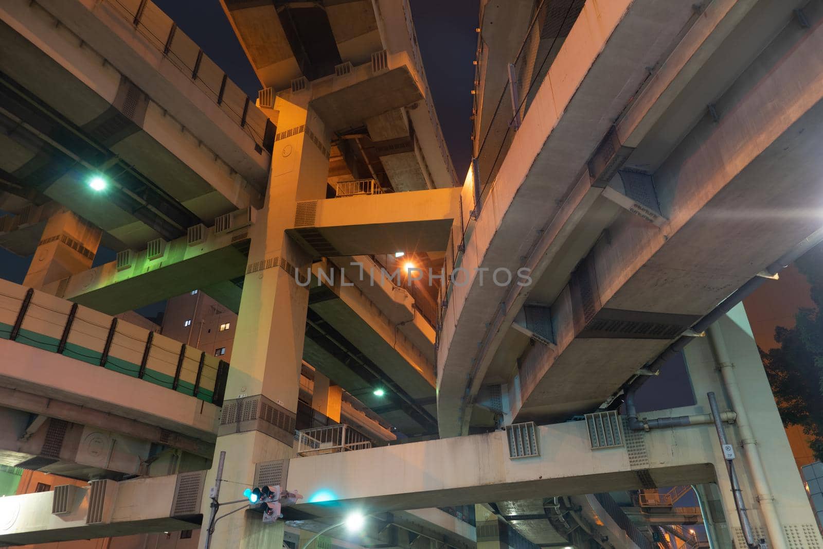 Night view of Hakozaki junction. Shooting Location: Tokyo metropolitan area