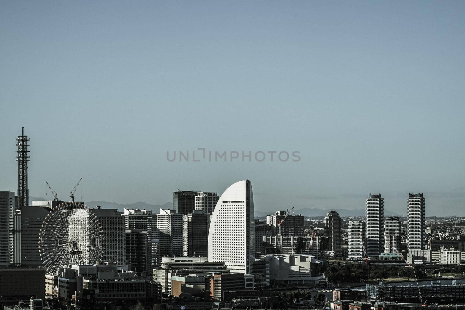 The city of Yokohama seen from Marine Tower (Monochrome). Shooting Location: Yokohama-city kanagawa prefecture
