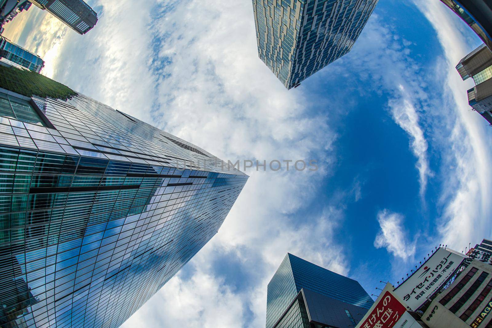 Shibuyas skyscrapers and sky. Shooting Location: Tokyo metropolitan area