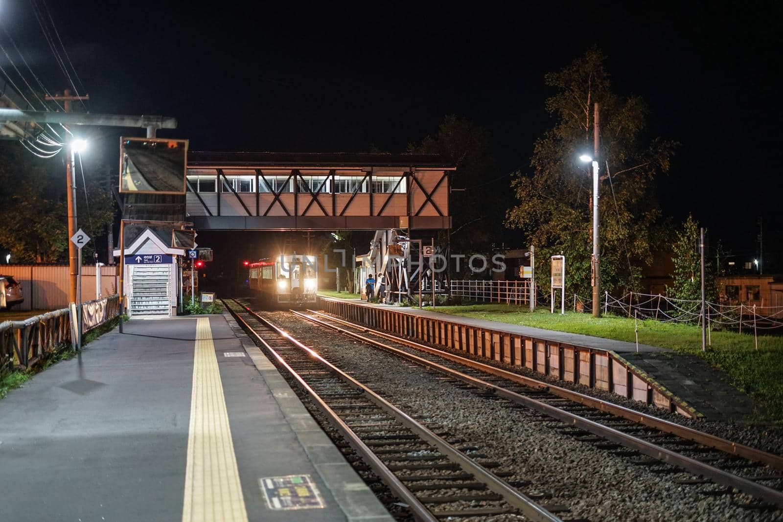 Night view of Biei Station (Hokkaido Biei-cho). Shooting Location: Hokkaido Biei-cho