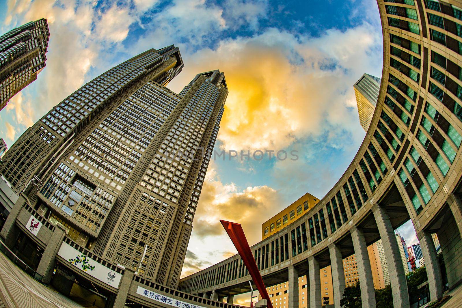 Sunset view with Tokyo Metropolitan Office. Shooting Location: Tokyo metropolitan area