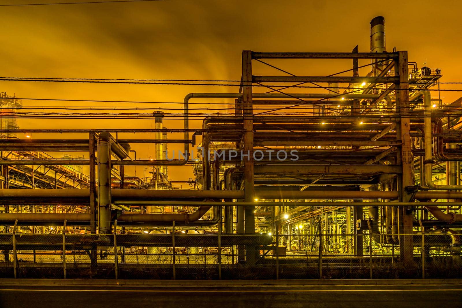 Channel Night Scene in Keihin Industrial Zone. Shooting Location: Kawasaki City, Kanagawa Prefecture