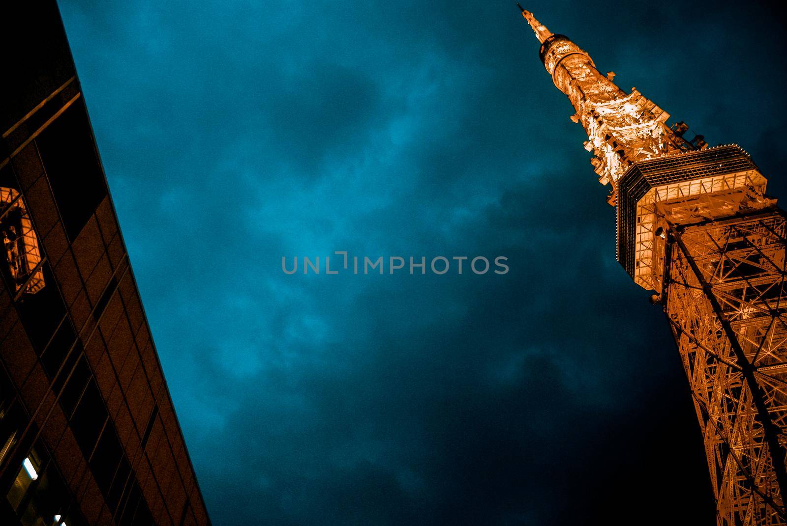 Night view of Tokyo Tower Lighted up. Shooting Location: Tokyo metropolitan area