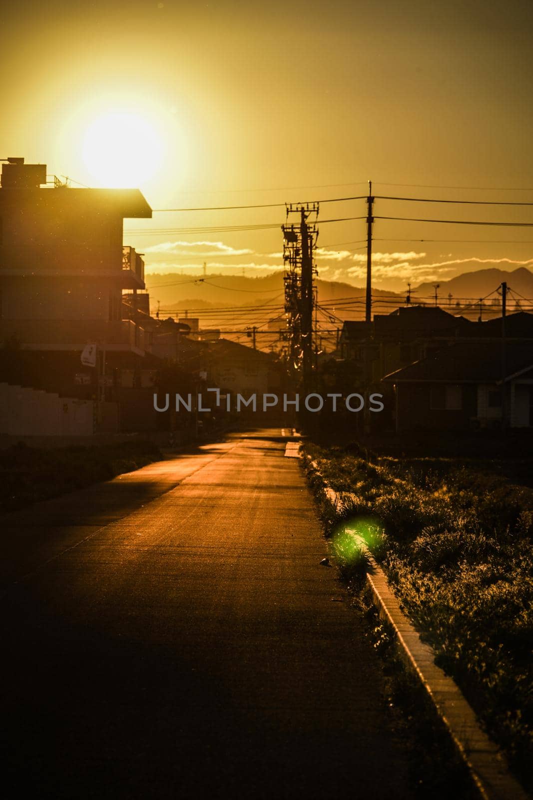 Sunset and telephone pole. Shooting Location: Sendai, Miyagi Prefecture