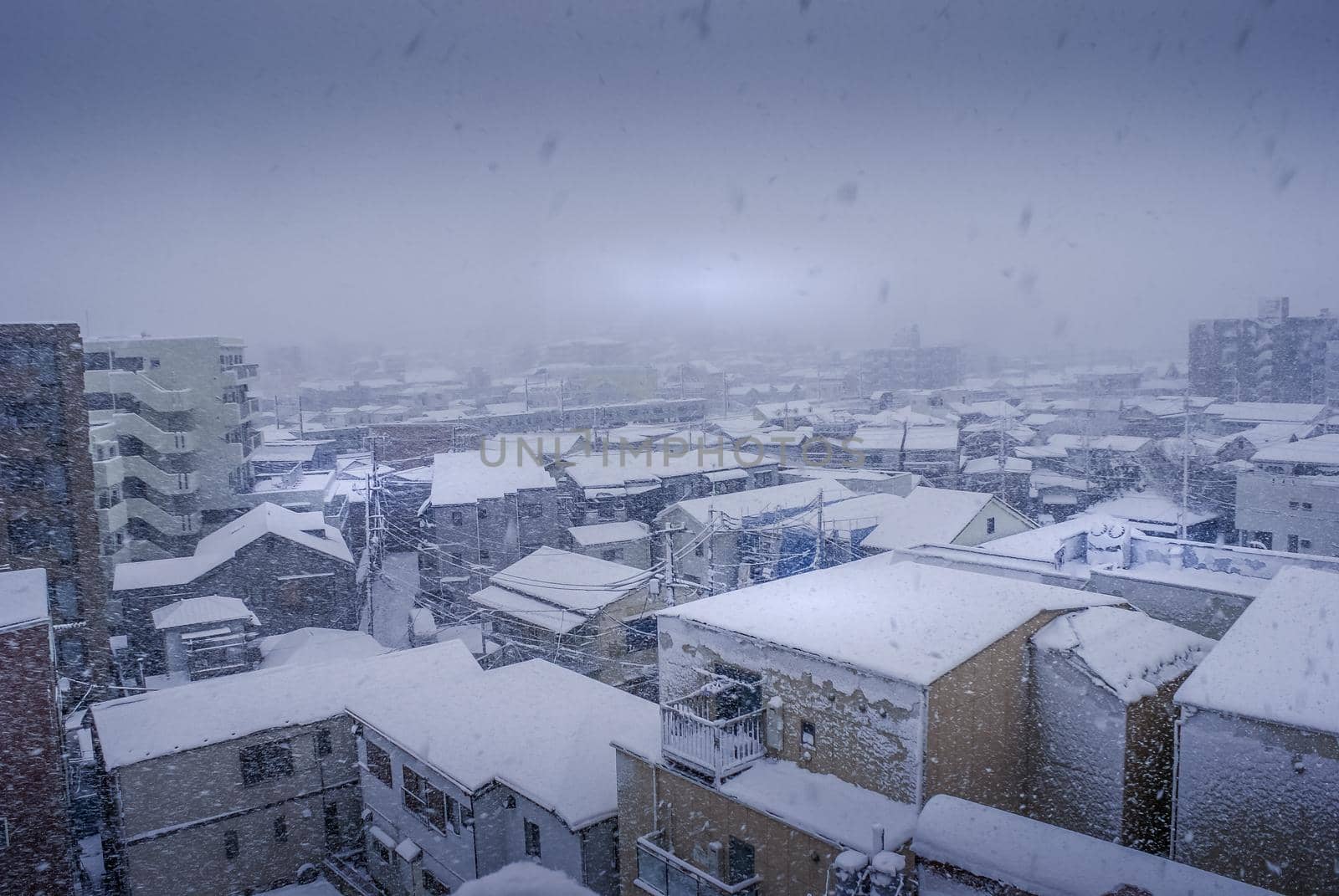 The city of Yokohama Minato Mirai, which was wrapped in the snow. Shooting Location: Yokohama-city kanagawa prefecture
