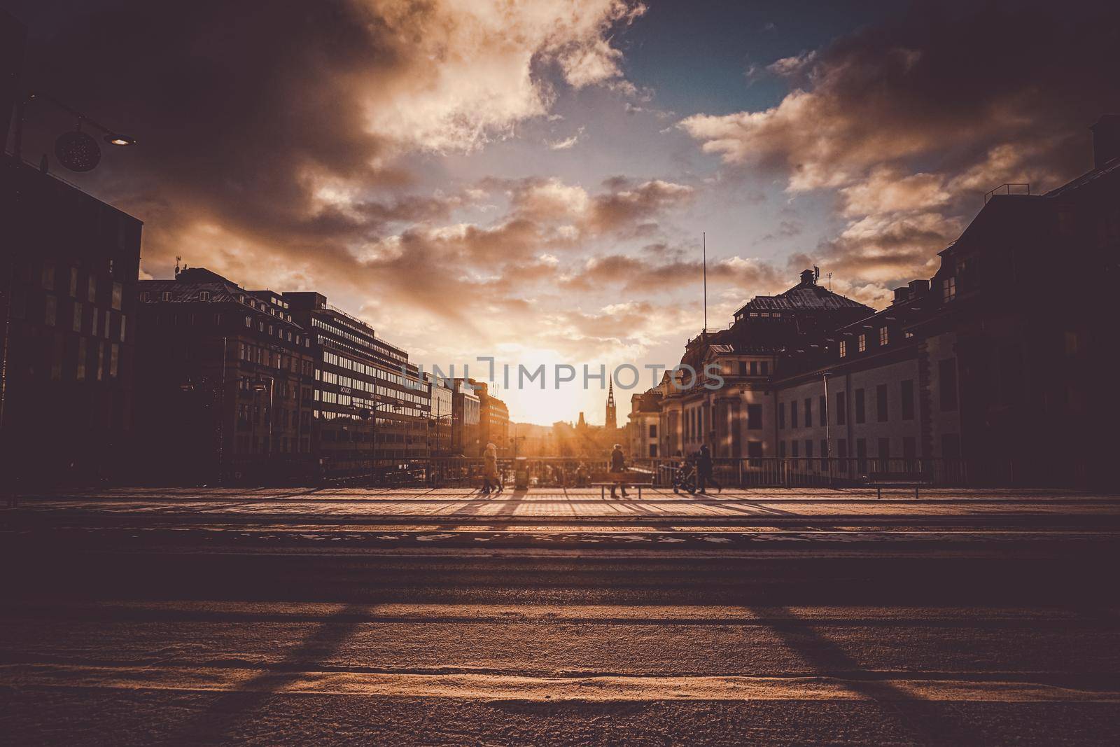 Stockholm cityscape and morning ray. Shooting Location: Sweden, Stockholm