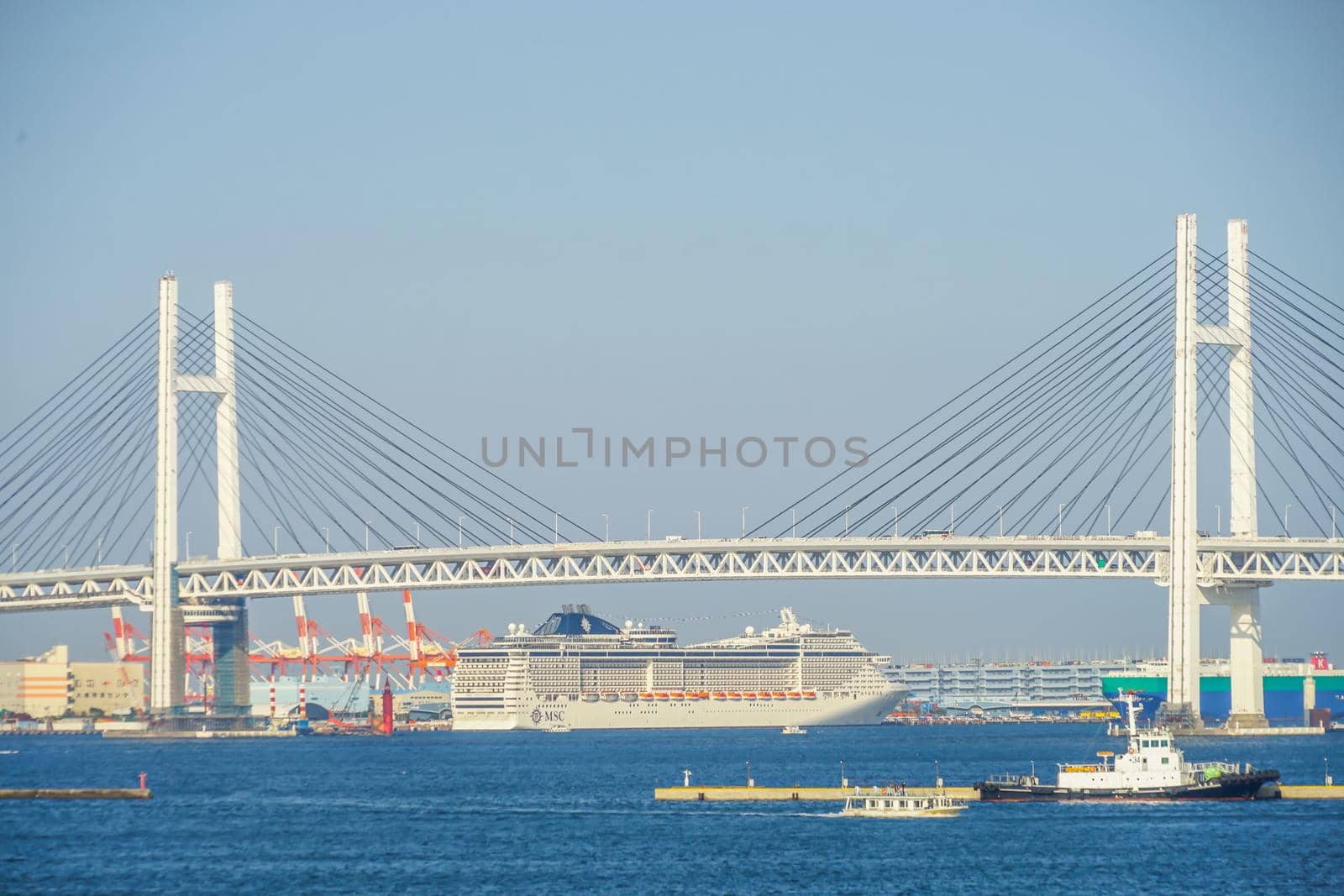 Yokohama Baybridge and luxury vessels. Shooting Location: Yokohama-city kanagawa prefecture