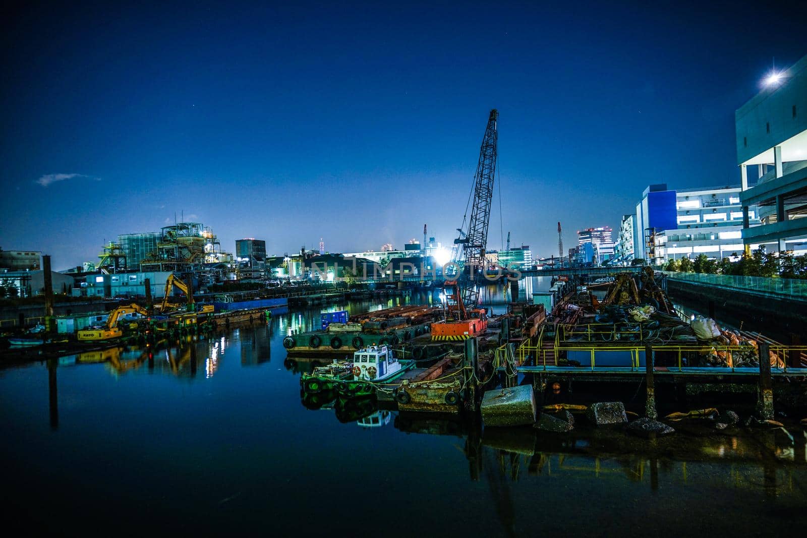 Night view of Yokohama Harbor vessel and Yokohama Minato Mirai. Shooting Location: Yokohama-city kanagawa prefecture
