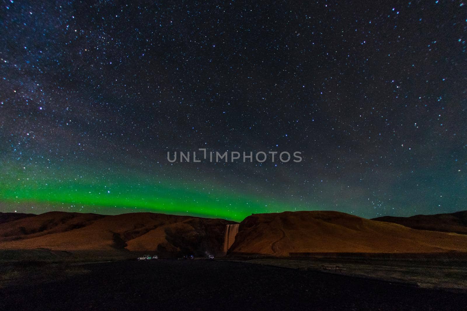 Iceland Aurora and Mountain Silhouette. Shooting Location: Iceland, Lay Cavik