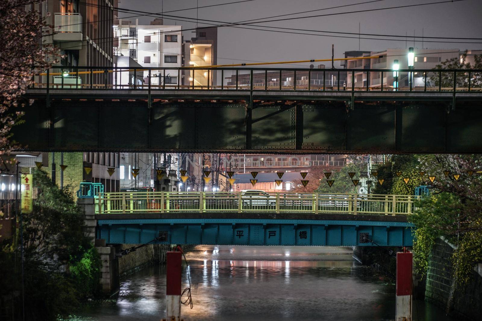 Night Hirado Bridge and Koji River. Shooting Location: Yokohama-city kanagawa prefecture