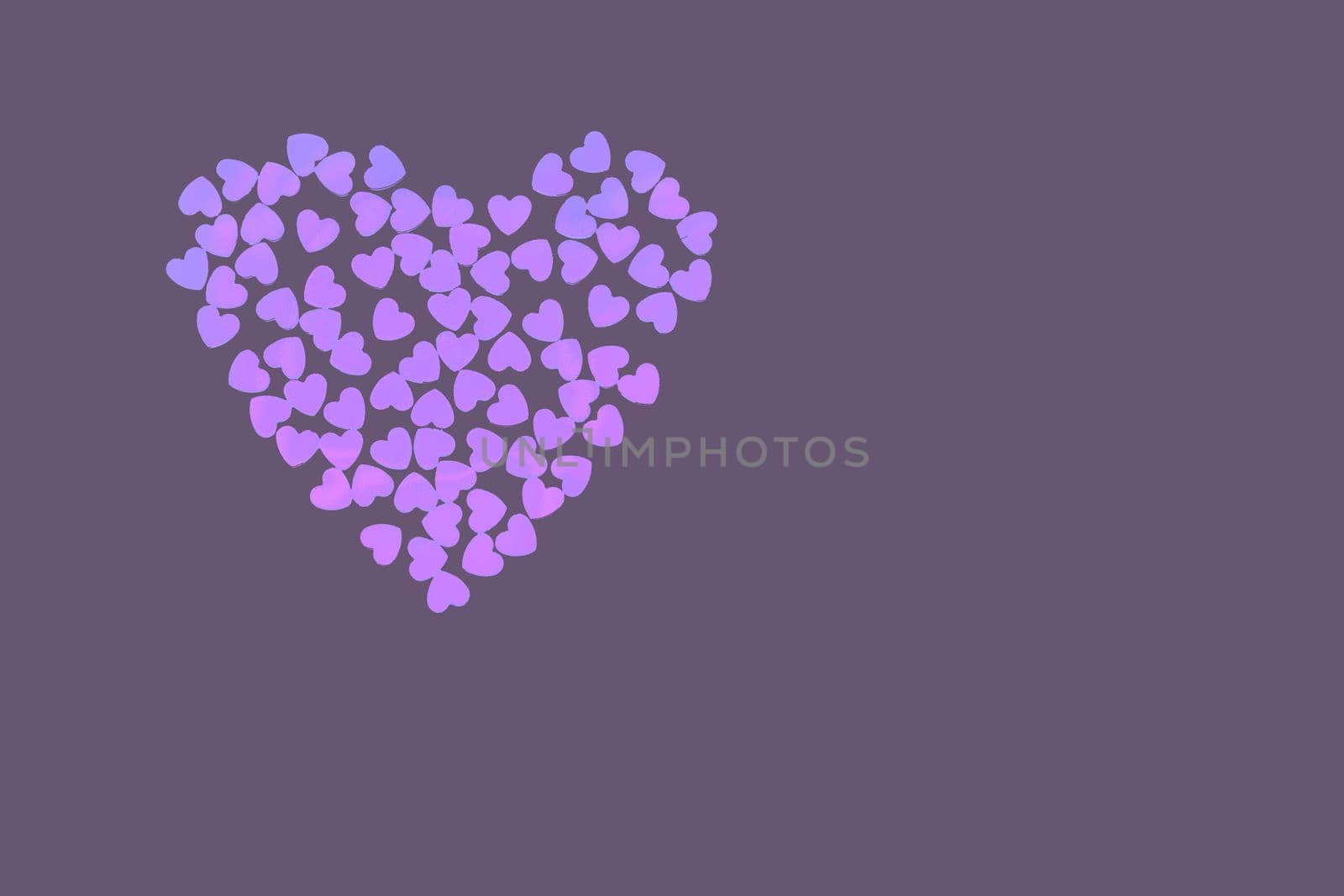 Beautiful confetti heart on a Very Peri background. Invitation template Design for background, greeting cards, poster. Valentine's Day
