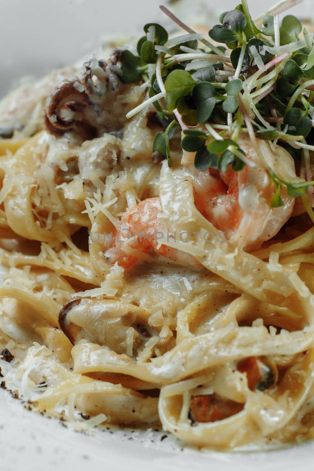 Dish of linguine allo scoglio, typical italian pasta with seafood, Mediterranean Cuisine by UcheaD