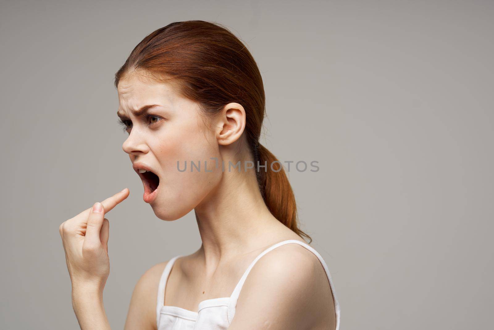 woman toothache health problems disorder studio treatment. High quality photo