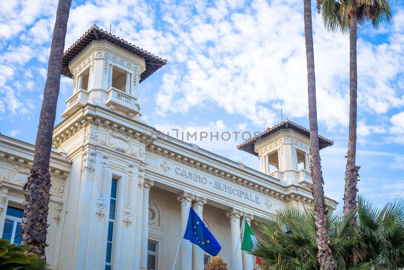 SANREMO, ITALY - CIRCA AUGUST 2020: view of the Sanremo Casino, one of the main landmarks of the city and Liguria Region