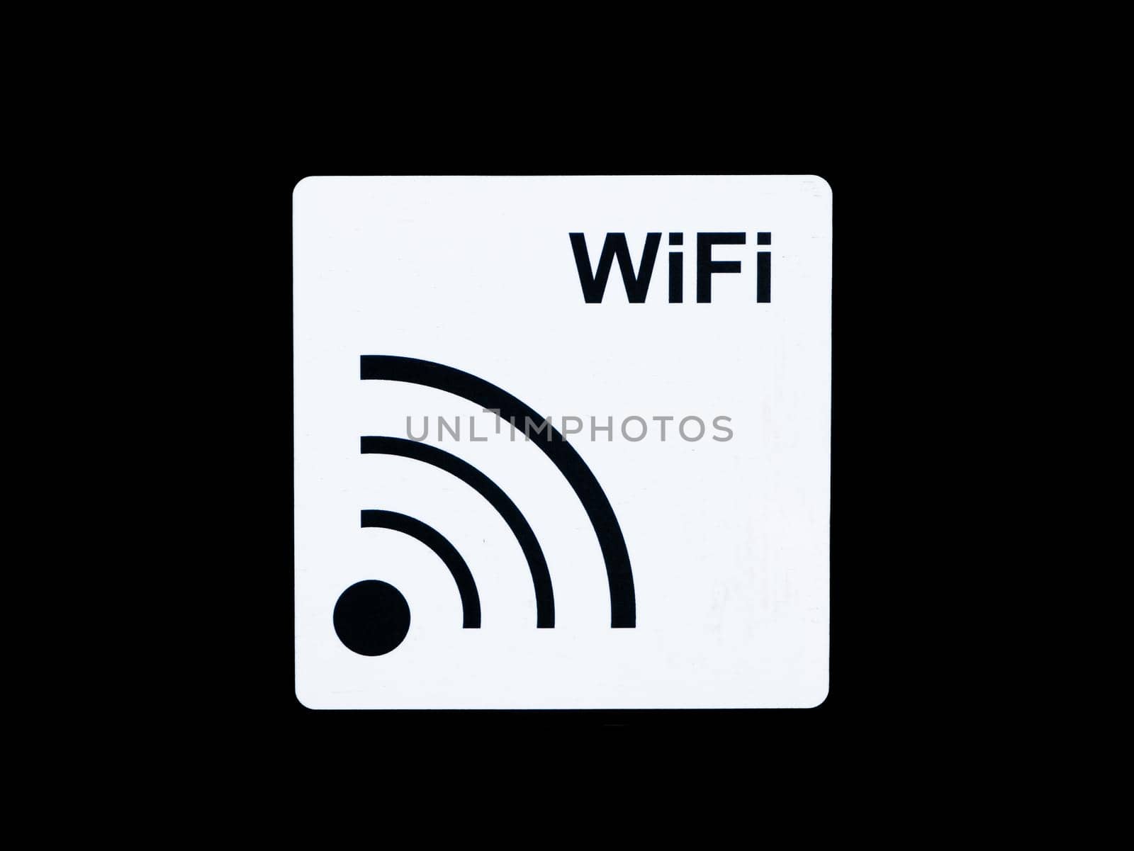 Wifi white square sign on dark background and text wifi