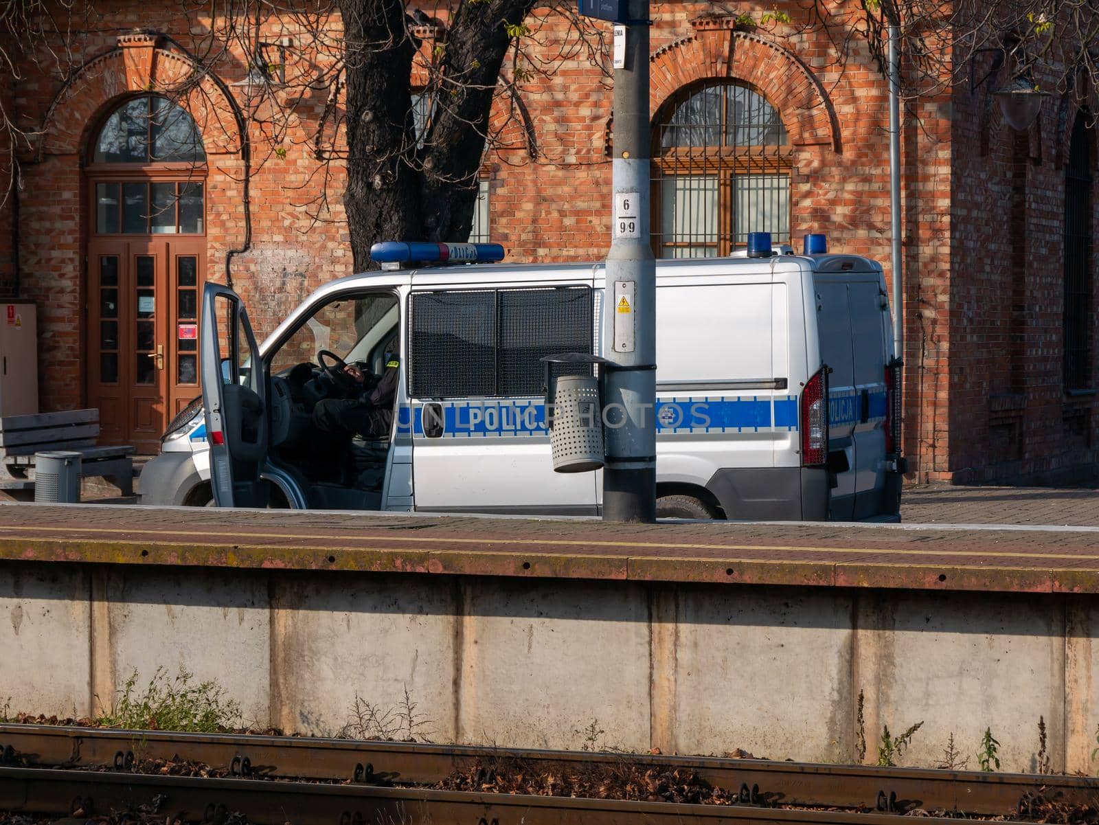 Polish police bus car stay on the road