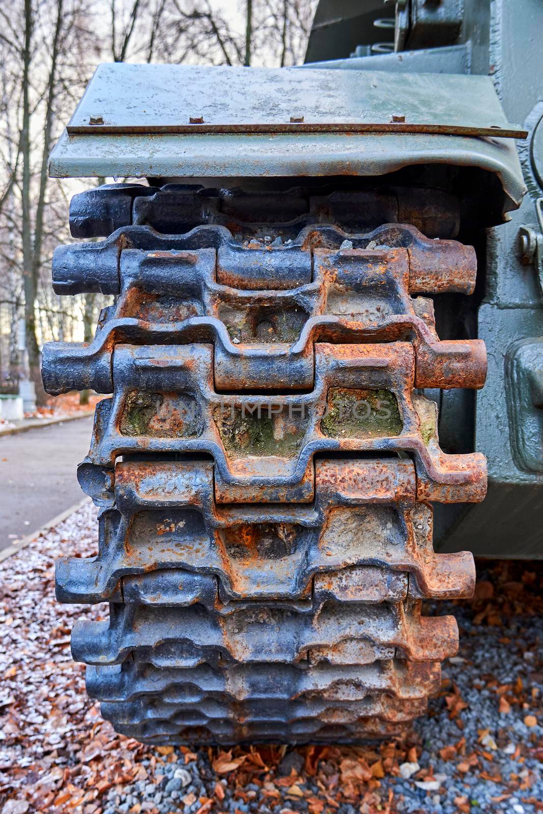 Military tank caterpillar close up