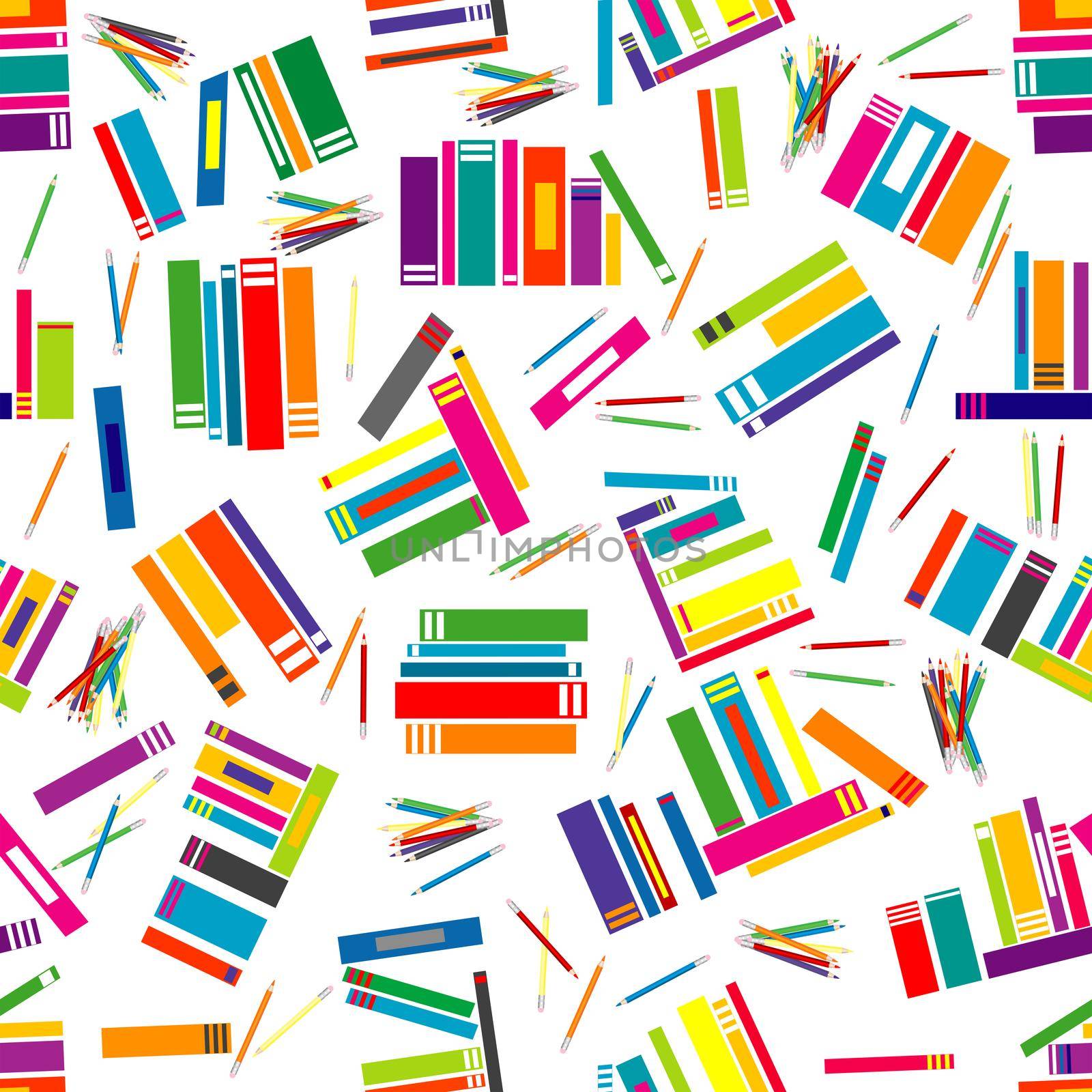 Wrapping paper with colored books and pencils