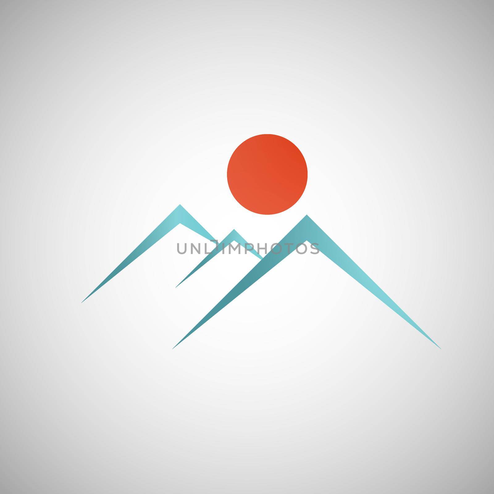 Abstract mountain with the sun on background.