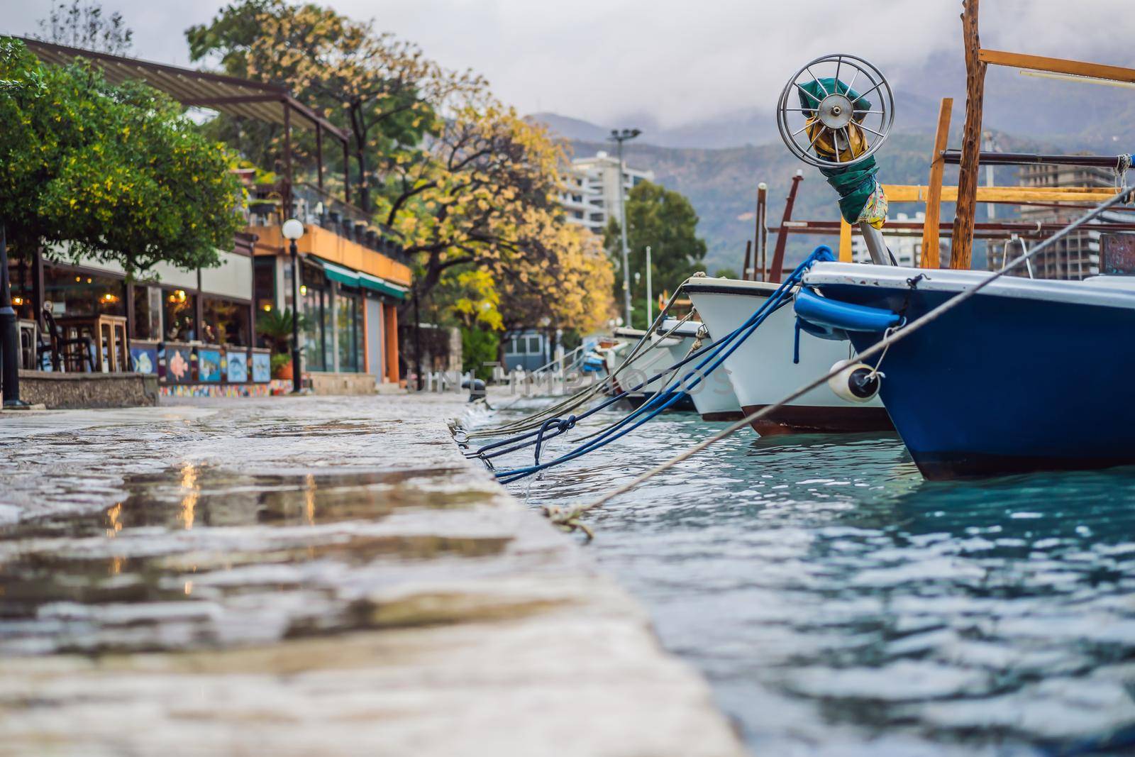 global warming ocean level rise on waterfront in europe.