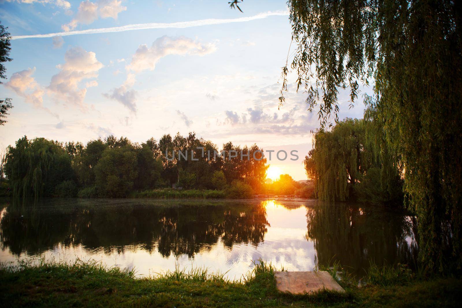 gorgeous sunset on a small fishing lake.