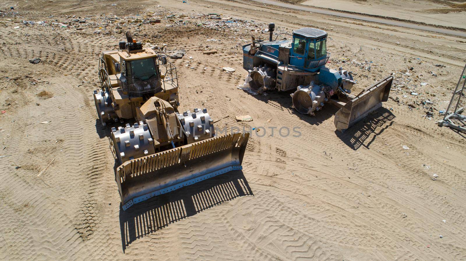 NAMPA, IDAHO - APRIL 18, 2021: bulldozer set up at the dump after a long day of work