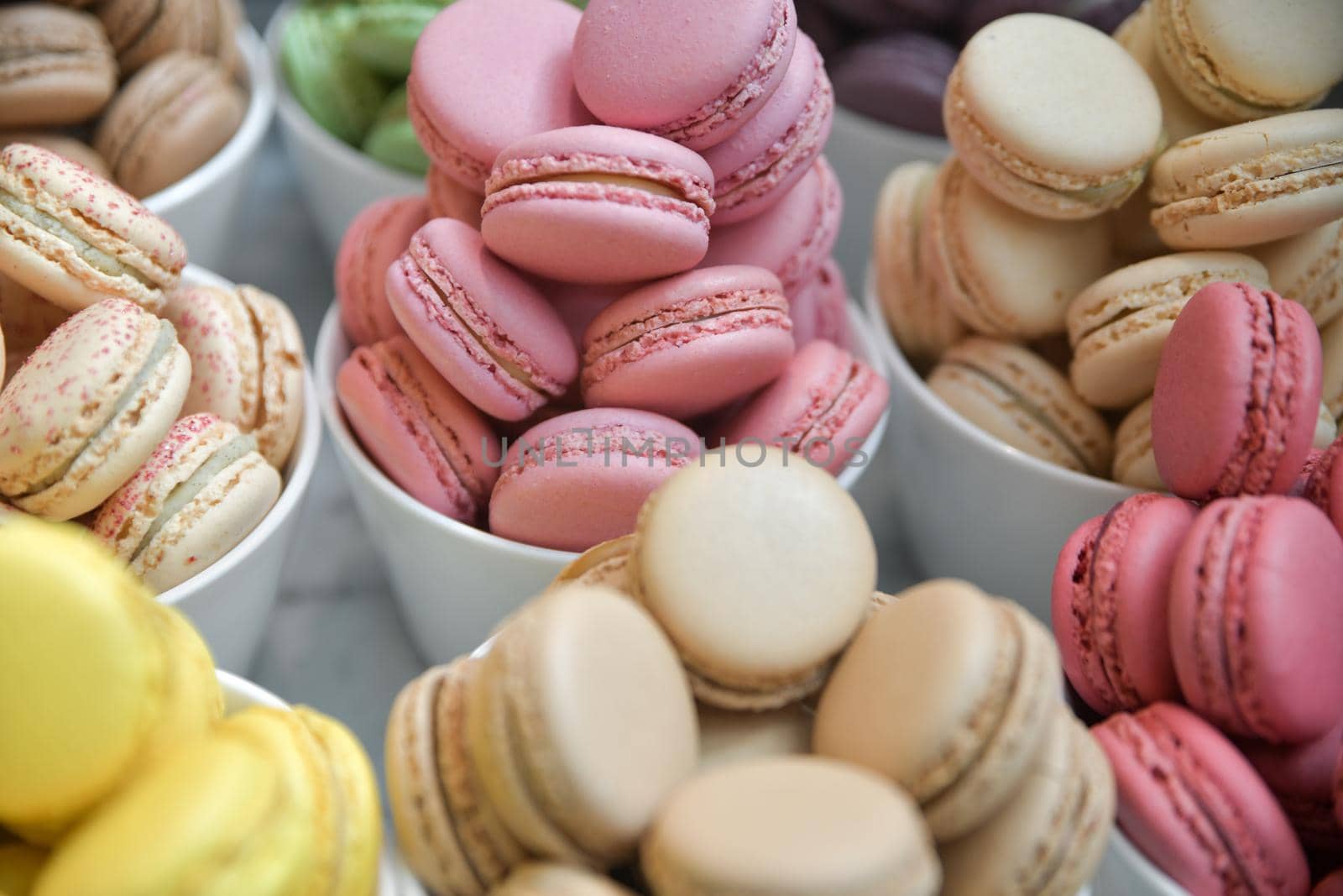 French Macaroon Cookies on white plate For Sale by Godi