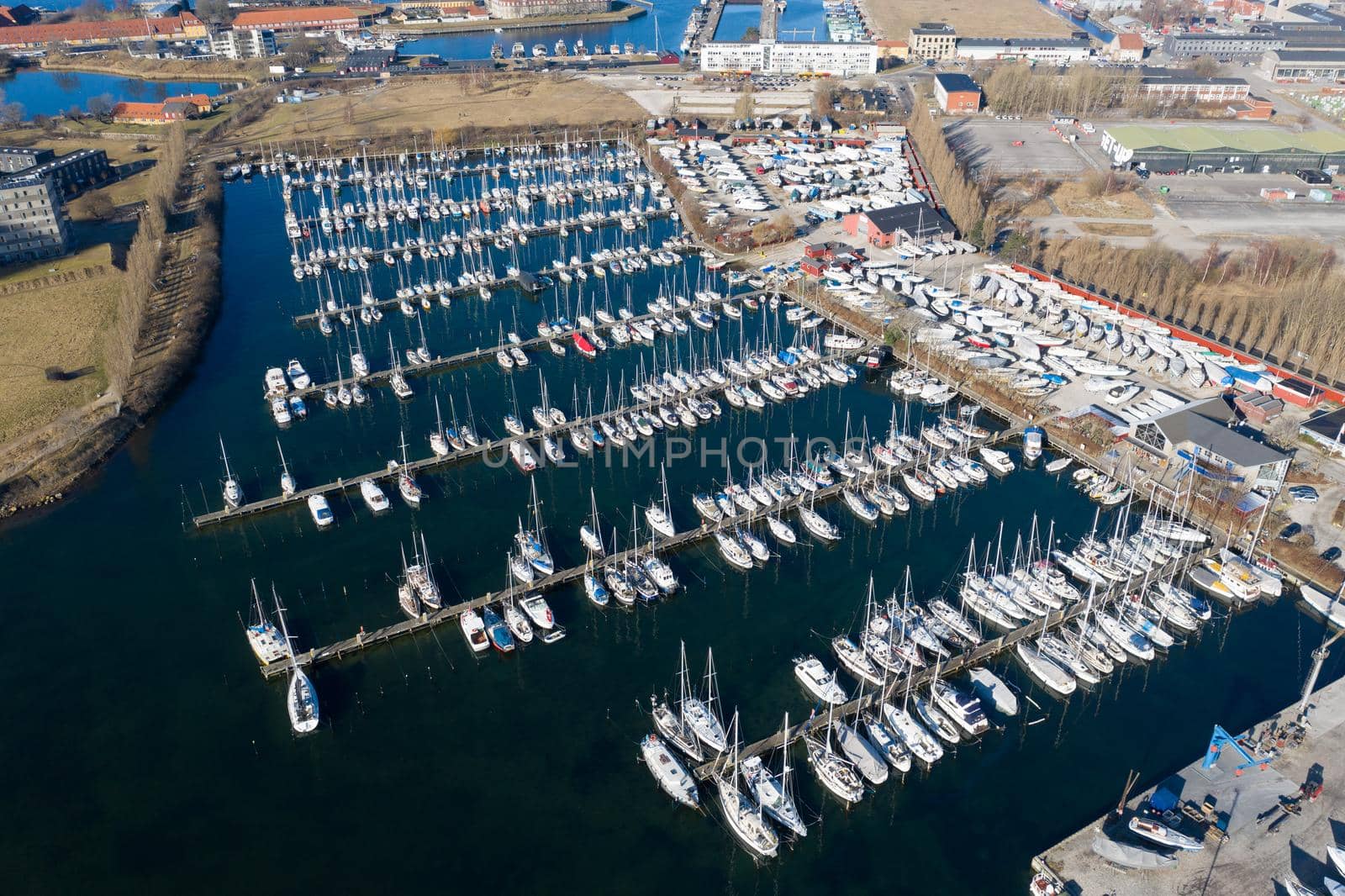 Aerial View of Lynetten Sailboat Harbor in Copenhagen by oliverfoerstner