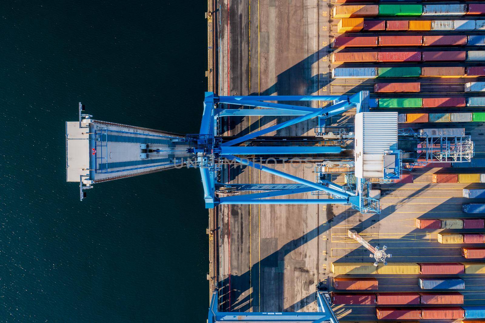 Container Terminal Crane Top Down View by oliverfoerstner