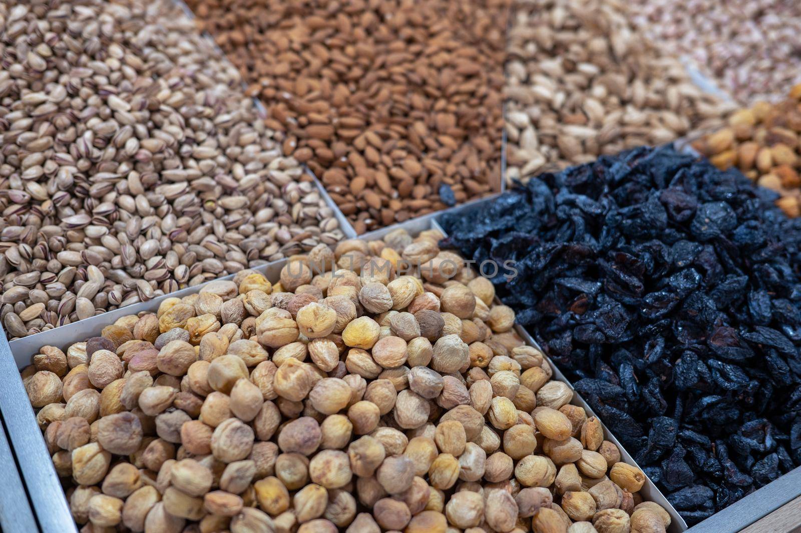 Dried fruits and nuts on local food market