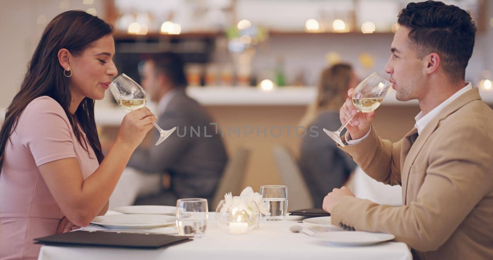 4k video footage of a couple making a toast while on a date at a restaurant