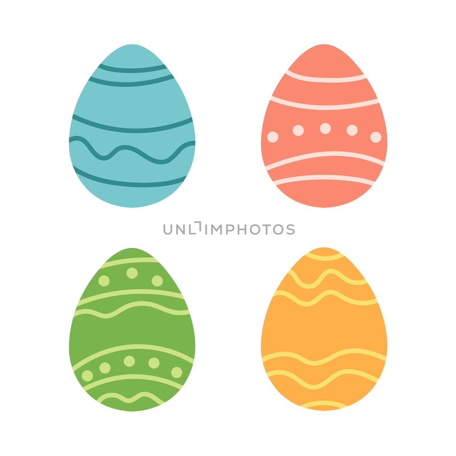 Simple Easter stylized egg set in flat cartoon design - vector on white background. Four spring icons