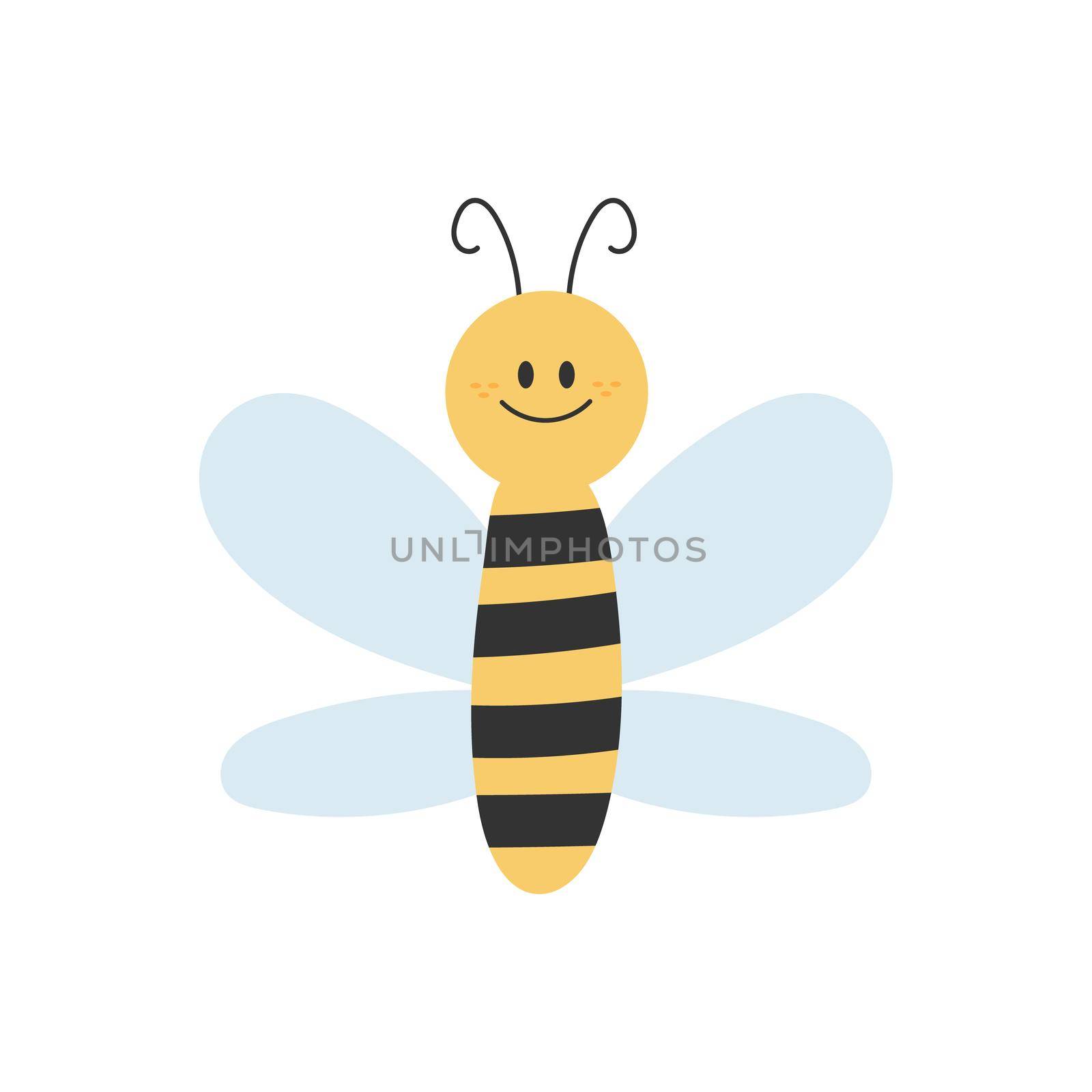 Lovely simple design of a cartoon yellow and black bee on a white background by natali_brill