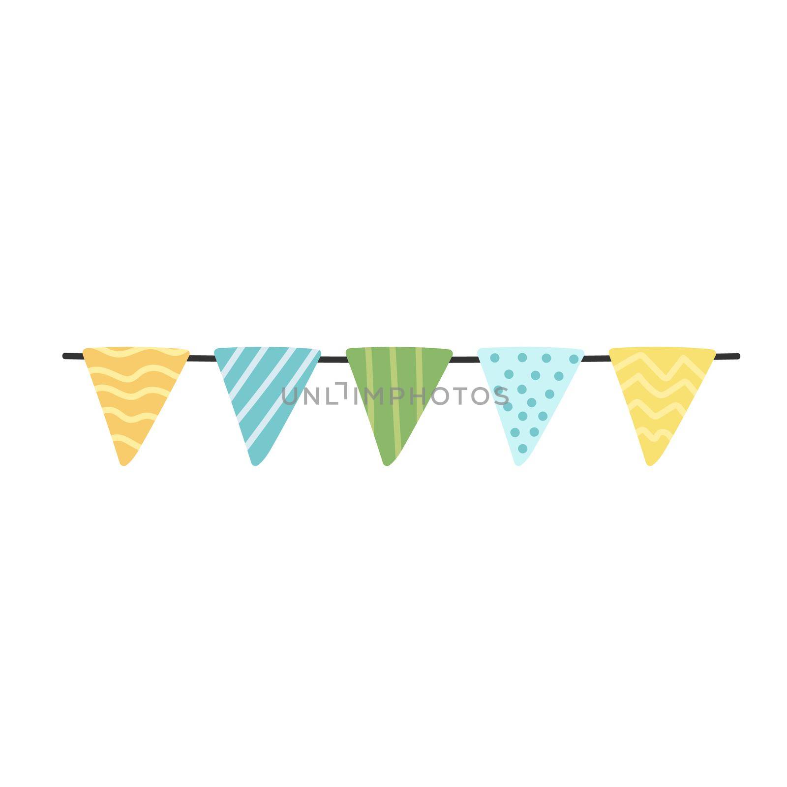 Vector cute pennants icon. Beautiful flags in hand drawn style. Isolated garland on a white background. Flat cartoon style.