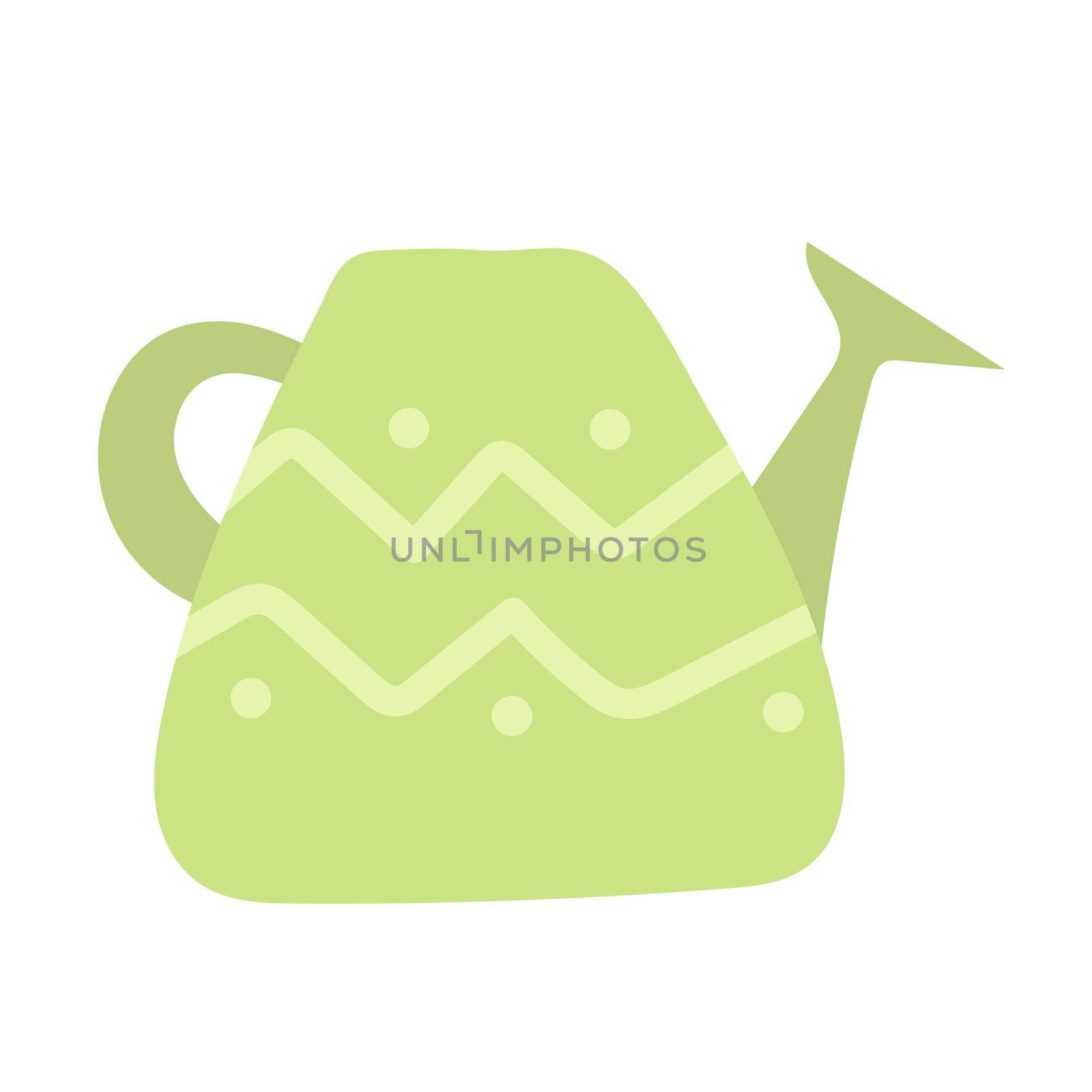 Decorated watering can or pot isolated on white background. Simple gardening tool. Flat cartoon vector illustration.