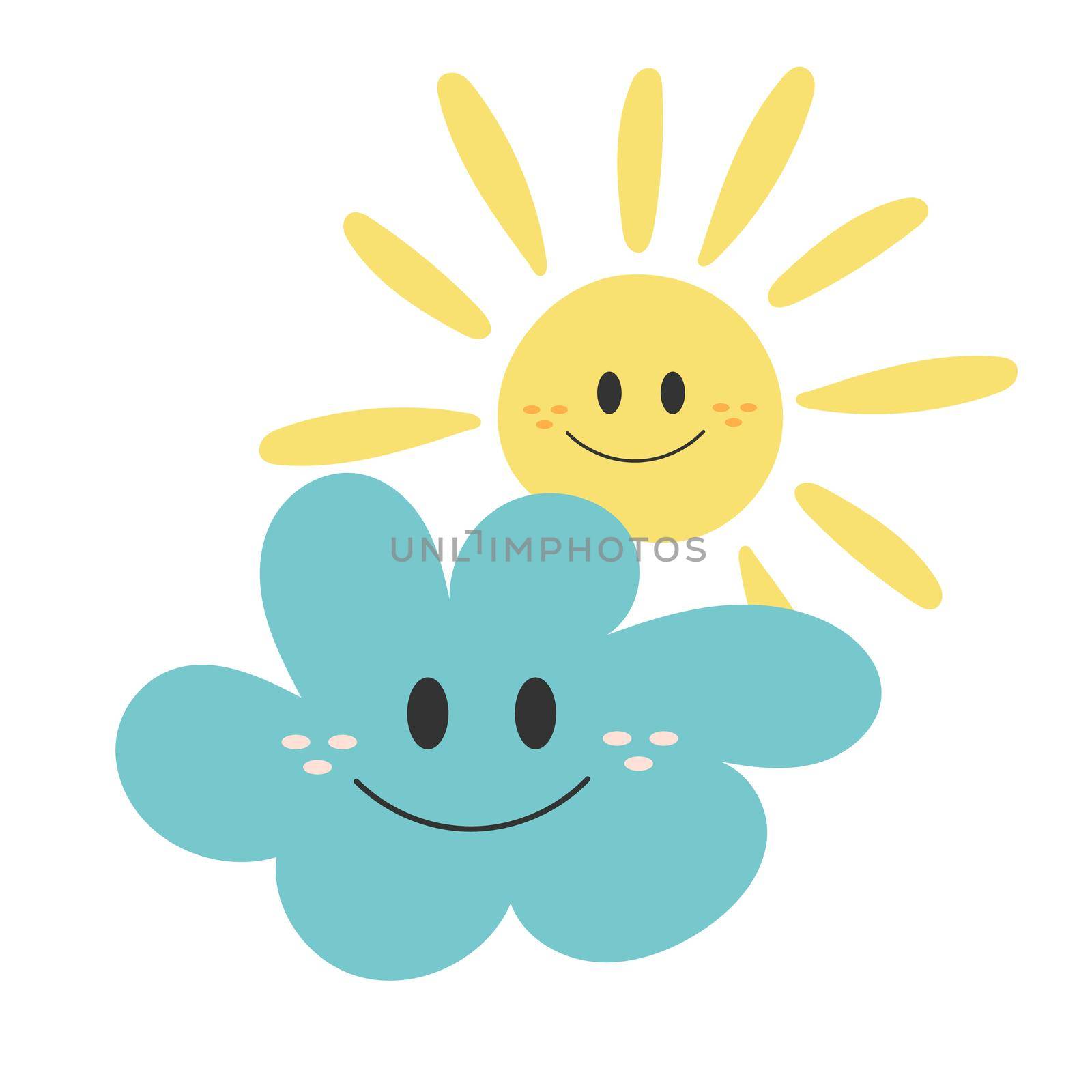 Sun Hugging Cloud. Happy smiling characters. Vector Illustration. by natali_brill